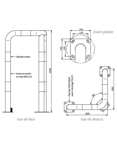 Arceau angle 3 pieds ht 1200