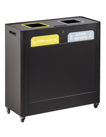 Corbeille de tri selectif 2 flux Caréné 2x60L - Gris manganèse