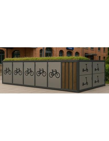 Box vélo Multibox 5 vélos + 4 trottinettes habillage bois