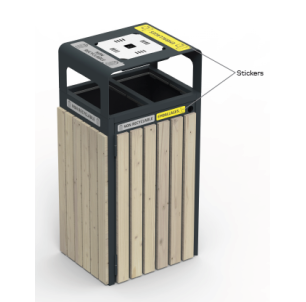 Corbeille CYBEL bois 2x60L avec cendr
