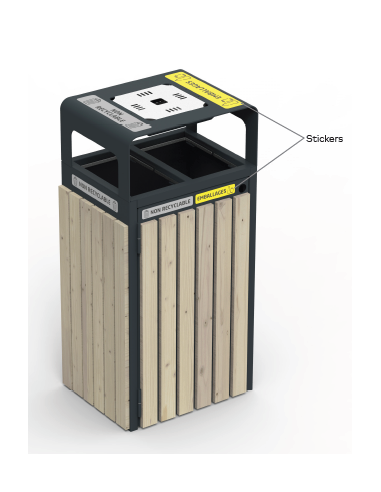 Corbeille CYBEL bois 2x60L avec cendr