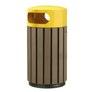 Corbeille Zeno Etik 40L - Lattes recyclées marron couvercle jaune