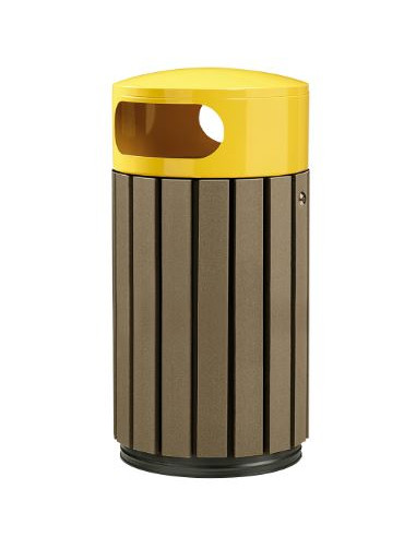 Corbeille Zeno Etik 40L - Lattes recyclées marron couvercle jaune