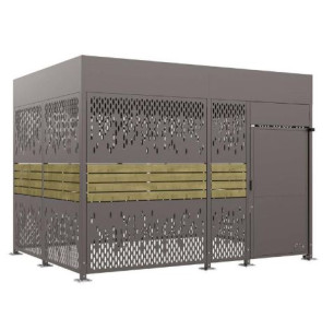 Abri vélos sécurisé Horizon avec bardages en acier et bois Lg 6m