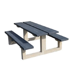 Table bancs 8 pl rubus béton pieds blanc plateau + assises gris foncé