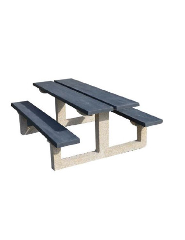 Table bancs 8 pl rubus béton pieds blanc plateau + assises gris foncé