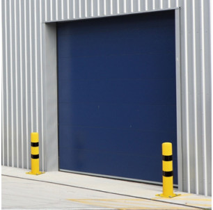 Poteau de protection diametre 90 mm sur platine jaune et noir industrie batiment procity 2